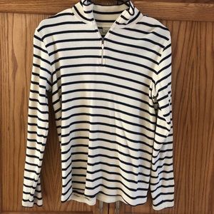 White and navy striped quarter zip sweater size m